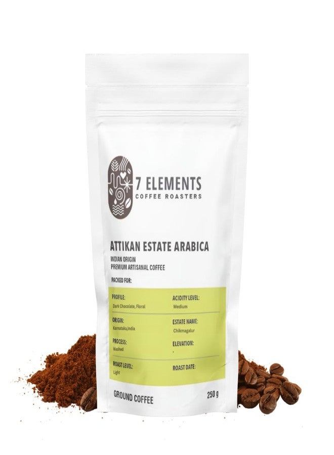 7 Elements Coffee Roasters Attikan Arabica Ground Coffee - 250 g (Pack of 1) | Medium Roast (Espresso, Moka Pot Grind) | 100% Arabica Freshly Roasted Coffee Grounds | Rich Flavorful Coffee - Image 1