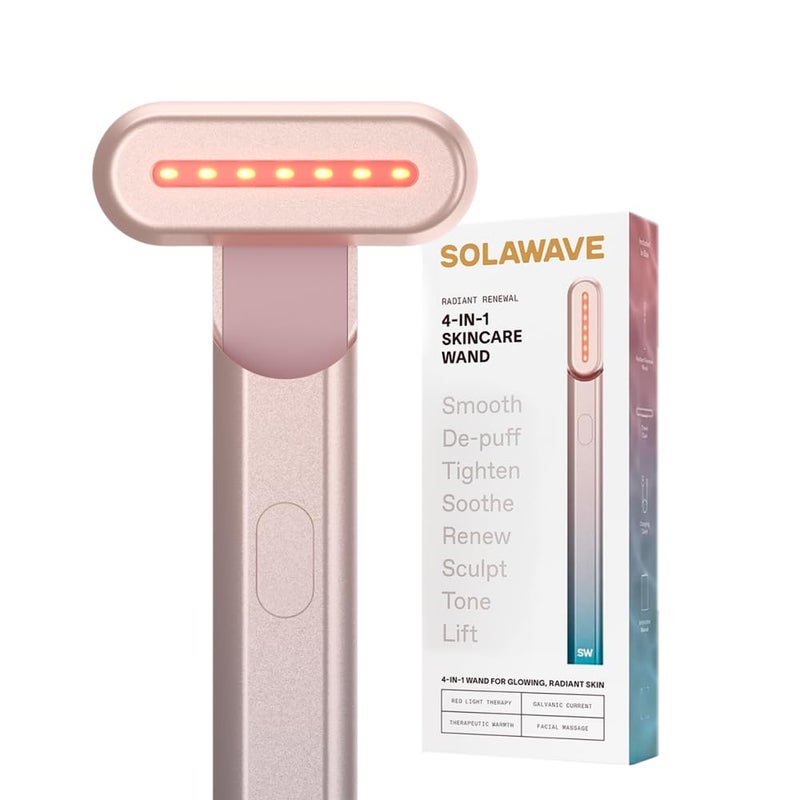 SOLAWAVE عصا علاج الضوء الأحمر 4 في 1 من سولويف لوجه ورقبة | جهاز تجميل مع تيار جلفاني، مدلك وحرارة | مضاد للشيخوخة، تقليل التجاعيد، شد البشرة، تقليل الانتفاخ وتجديد الشباب (تدرج الألوان) - Image 1