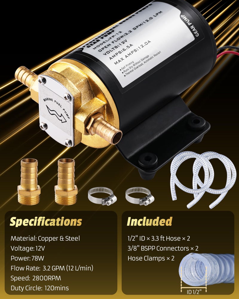 Faitio 12V Oil Extractor Pump, 3.2GPM Electric Gear Oil Pump, Fluid Transfer & Scavenge Pump for Engine Oil, Gear Oil, Transmission Fluid Change, Diesel Fuel Transfer Pump for Car, Truck, Mower, Boat - Image 4
