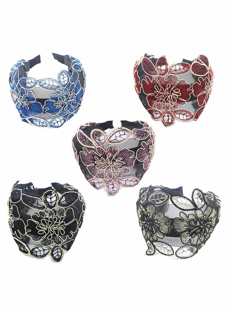 SOLARAE Elegant Wide Lace Headbands for Women - 5 Pcs Elastic Lace Hair Accessories with Teeth, Fashionable and Comfortable Headwear for All Occasions. - Image 1
