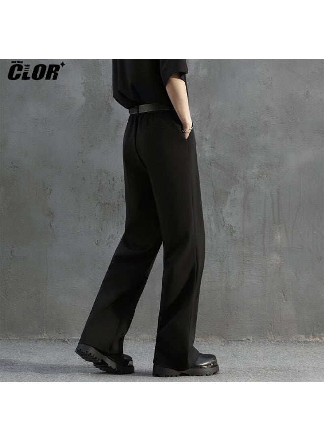 Clor Pleated A-line Casual Trousers For Men, Autumn And Winter Wide-leg Draping Loose Straight-leg Pants Cl75 Black L - Image 3