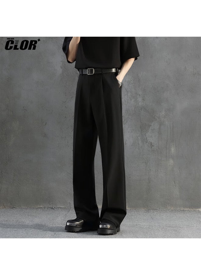 Clor Pleated A-line Casual Trousers For Men, Autumn And Winter Wide-leg Draping Loose Straight-leg Pants Cl75 Black L - Image 2