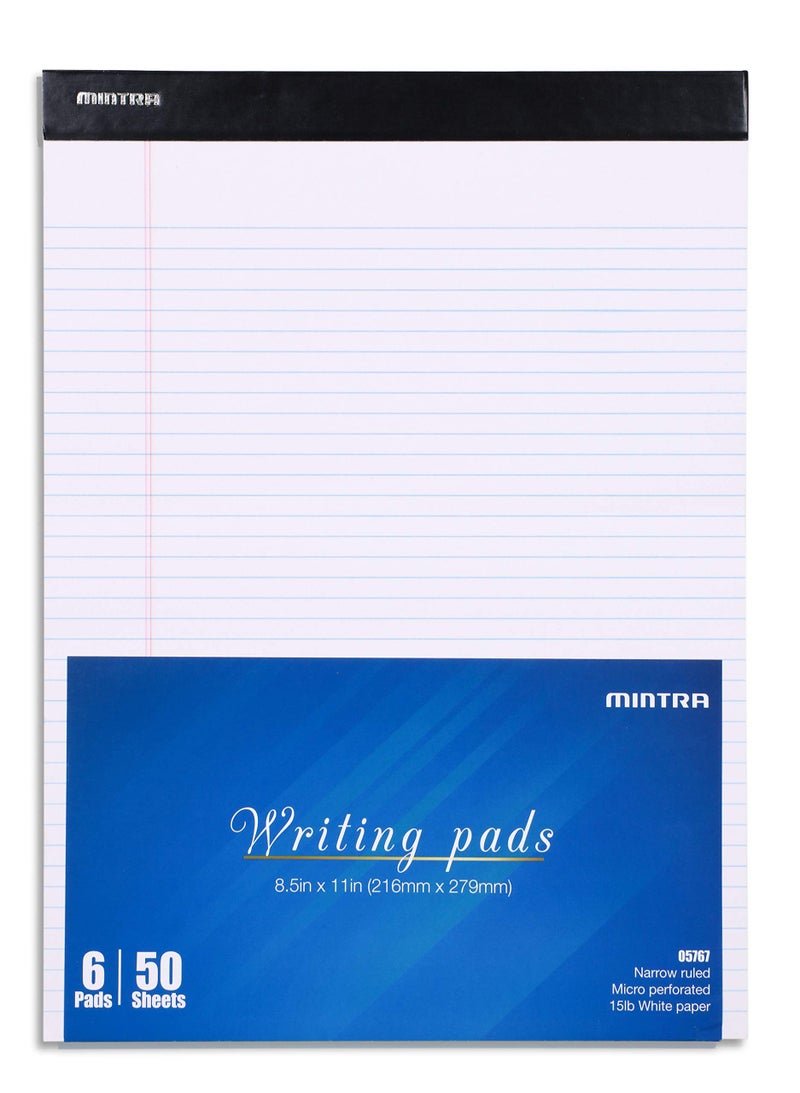 Mintra Office Legal Pads - ((BASIC WHITE 6pk, 8.5in x 11in, NARROW RULED)) - 50 Sheets per Notepad, Micro perforated Writing Pad, Notebook Paper for School, College, Office, Business - Image 3
