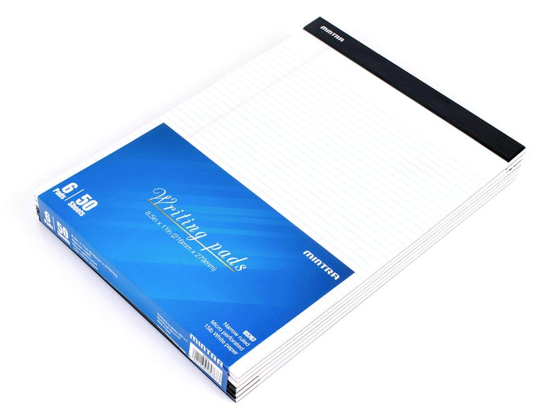 Mintra Office Legal Pads - ((BASIC WHITE 6pk, 8.5in x 11in, NARROW RULED)) - 50 Sheets per Notepad, Micro perforated Writing Pad, Notebook Paper for School, College, Office, Business - Image 2