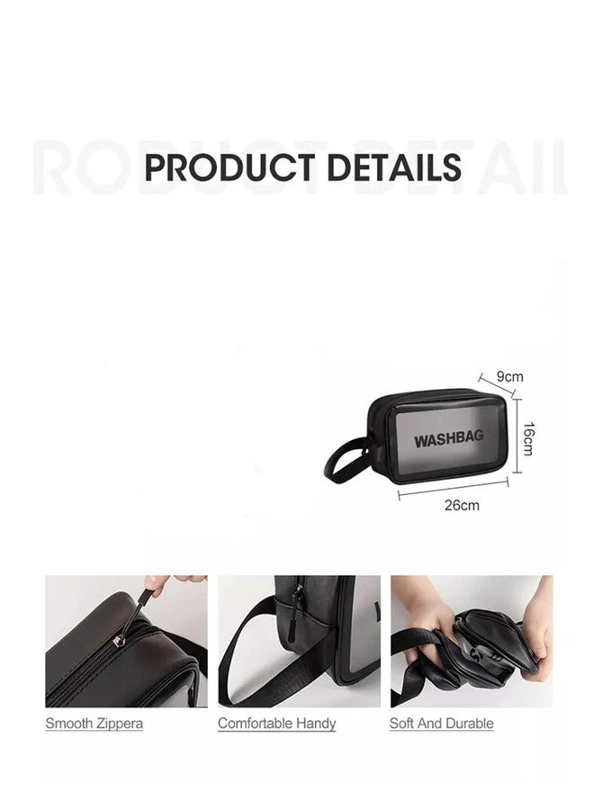 Amso Cosmetic Bag,Make up Bag for Home & Travel, Toiletry Bag for Cosmetics, Brushes, Accessories, PVC Waterproof Zippered Cosmetic Bag, Portable Carry Pouch (Black) (Medium) - Image 2