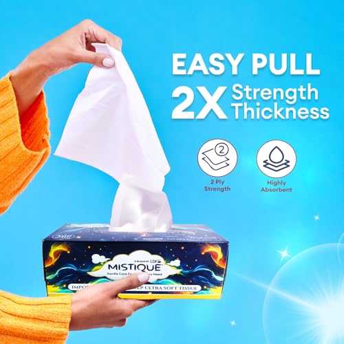 MISTIQUE 2 Ply Facial Tissue Paper Box | 600 Pulls | 200 Pulls x 3 Boxes | Natural Virgin Pulp | Ultra Soft, Skin Friendly & Highly Absorbent | Multipurpose Car, Home & Office Use - Image 3