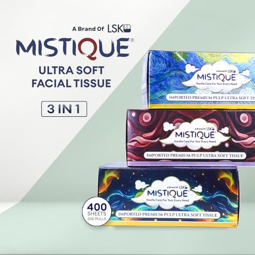 MISTIQUE 2 Ply Facial Tissue Paper Box | 600 Pulls | 200 Pulls x 3 Boxes | Natural Virgin Pulp | Ultra Soft, Skin Friendly & Highly Absorbent | Multipurpose Car, Home & Office Use - Image 2