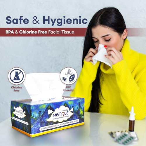 MISTIQUE 2 Ply Facial Tissue Paper Box | 600 Pulls | 200 Pulls x 3 Boxes | Natural Virgin Pulp | Ultra Soft, Skin Friendly & Highly Absorbent | Multipurpose Car, Home & Office Use - Image 5