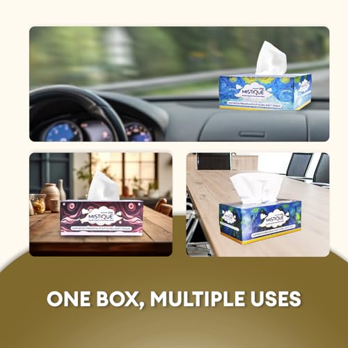 MISTIQUE 2 Ply Facial Tissue Paper Box | 600 Pulls | 200 Pulls x 3 Boxes | Natural Virgin Pulp | Ultra Soft, Skin Friendly & Highly Absorbent | Multipurpose Car, Home & Office Use - Image 4
