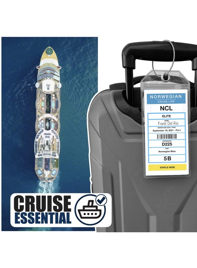 كروز أون حامل بطاقات أمتعة Cruise On NCL Cruise (عبوة من 4 قطع) - يناسب بطاقات السفن النرويجية المطبوعة - أساسيات الرحلات البحرية لعامي 2025 و2026 - بطاقات أمتعة شفافة ومتينة ومقاومة للماء لإبحار سلس  - Image 2