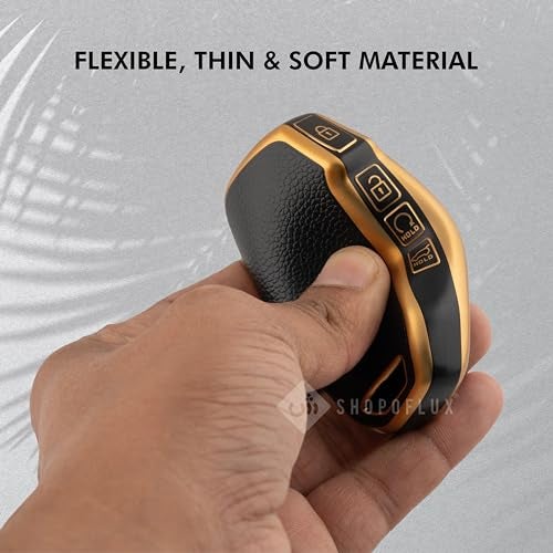 SHOPOFLUX Leather TPU Key Cover Compatible with Kia Seltos 2024 2023 Facelift HTX | Carens Clavis X Line | Sonet Facelift 4 Button Smart Key (Black) - Image 4