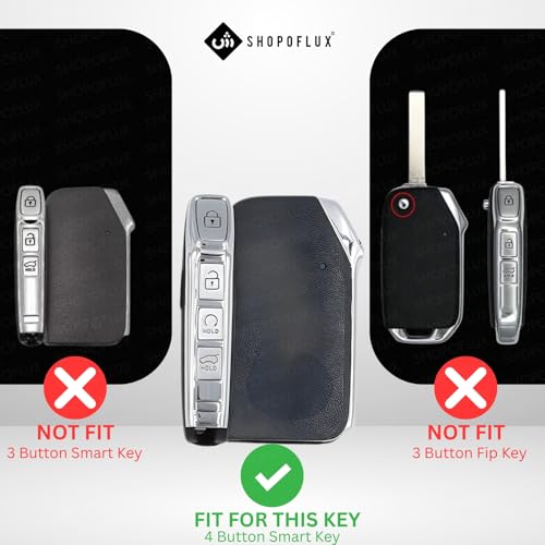 SHOPOFLUX Leather TPU Key Cover Compatible with Kia Seltos 2024 2023 Facelift HTX | Carens Clavis X Line | Sonet Facelift 4 Button Smart Key (Black) - Image 2