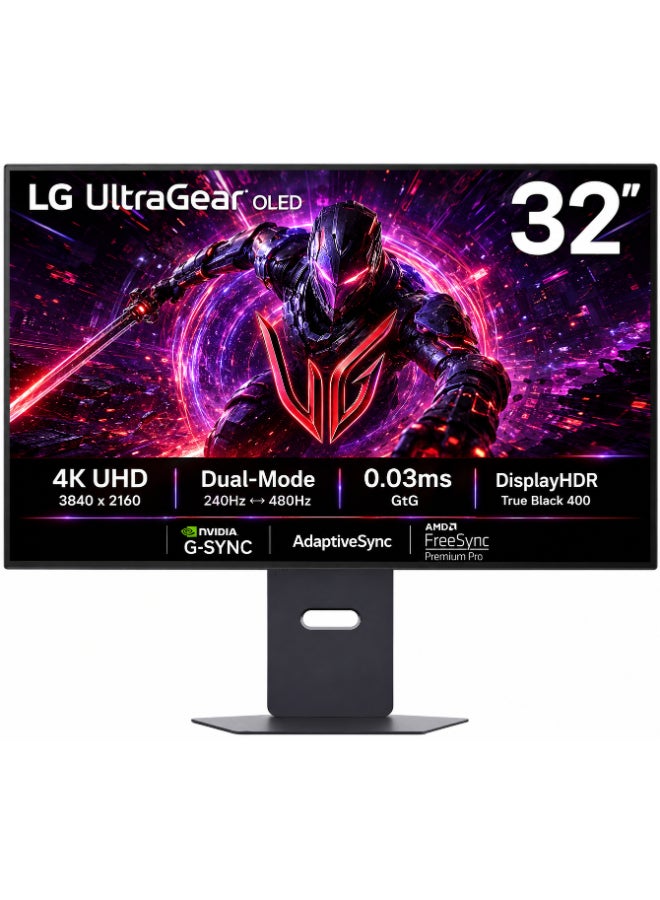 32 inch 4K UHD OLED UltraGear Dual-Mode Gaming Monitor, 240Hz Refresh Rate, 0.03 (GtG) Response Time, G-Sync, AdaptiveSync, & FreeSync Premium Pro Compatible | 32GS95UV-B Black