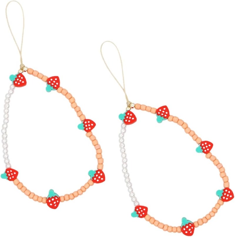 Mipcase 2 Pack Beaded Phone Lanyard Adorable Chain Decor Hanging Rope Pink - Image 1