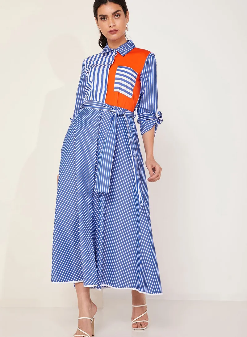 beatrice b Colorblock Striped Belted Maxi Dress
