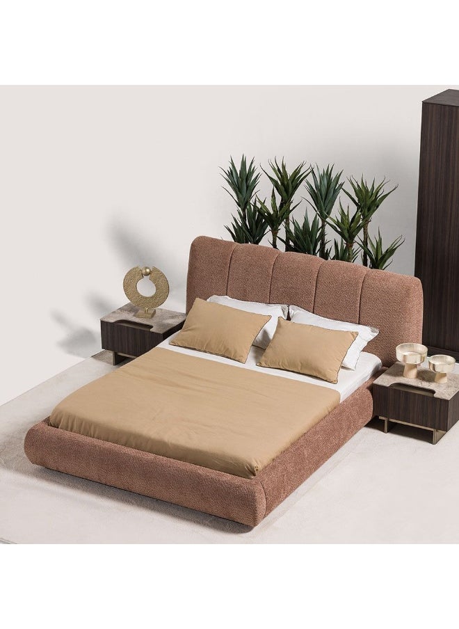 DANUBE HOME Stella 180x200 King Bed with Storage, 2 Nightstands & Dresser with Mirror Modern King Size Bed Set for Bedroom, Stylish Furniture with Storage & Elegant Home Décor - Peach / Walnut Brown  - Image 3