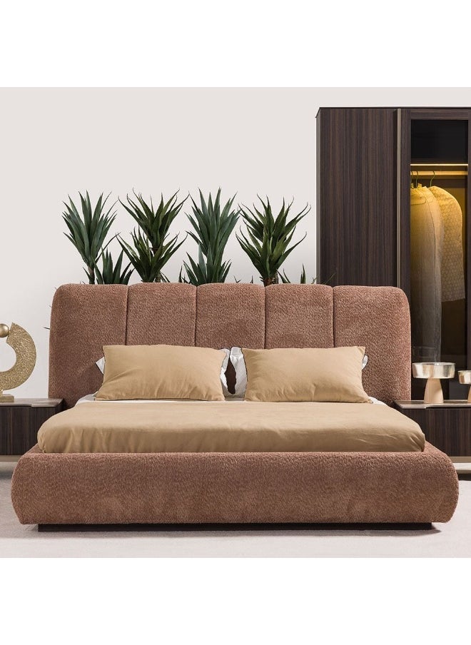DANUBE HOME Stella 180x200 King Bed with Storage, 2 Nightstands & Dresser with Mirror Modern King Size Bed Set for Bedroom, Stylish Furniture with Storage & Elegant Home Décor - Peach / Walnut Brown  - Image 2