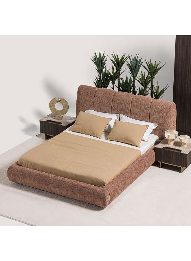 DANUBE HOME Stella 180x200 King Bed with Storage, 2 Nightstands & Dresser with Mirror Modern King Size Bed Set for Bedroom, Stylish Furniture with Storage & Elegant Home Décor - Peach / Walnut Brown  - Image 5