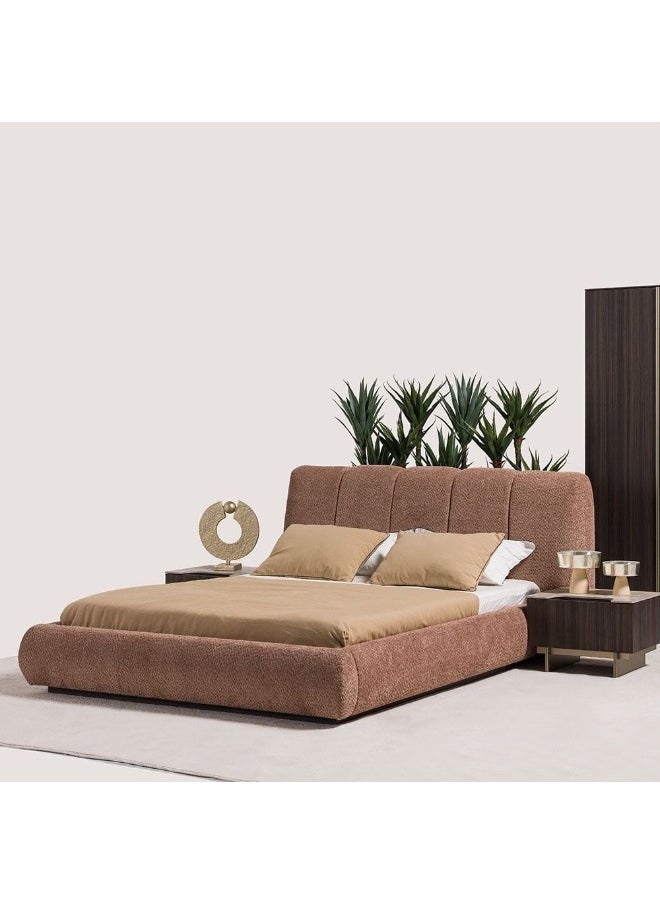 DANUBE HOME Stella 180x200 King Bed with Storage, 2 Nightstands & Dresser with Mirror Modern King Size Bed Set for Bedroom, Stylish Furniture with Storage & Elegant Home Décor - Peach / Walnut Brown  - Image 4