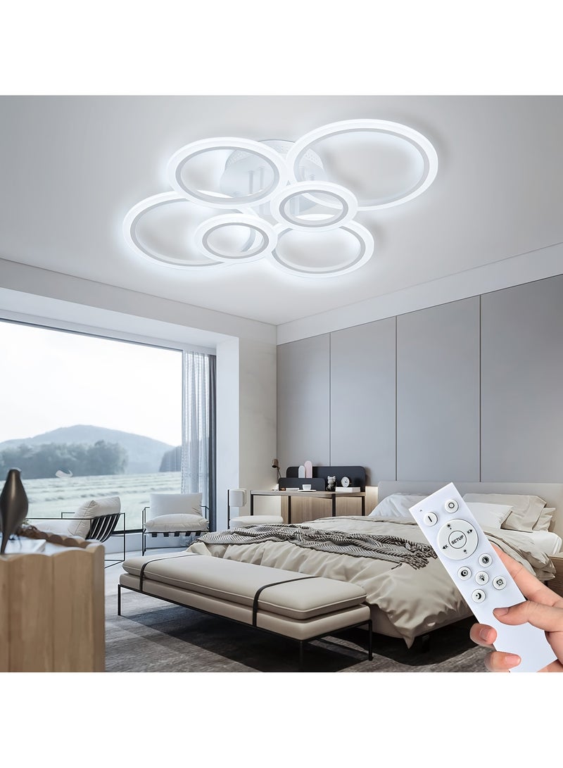 XiuWoo 6-Ring LED Flush Mount Ceiling Light, 31 inch Dimmable 75W, Remote Controlled 3000K-6500K, Modern Metal Finish, Perfect for Living Room, Kitchen, Bedroom, Office, Bedroom Lighting Modern Ceiling Light Adjustable Brightness - Image 2
