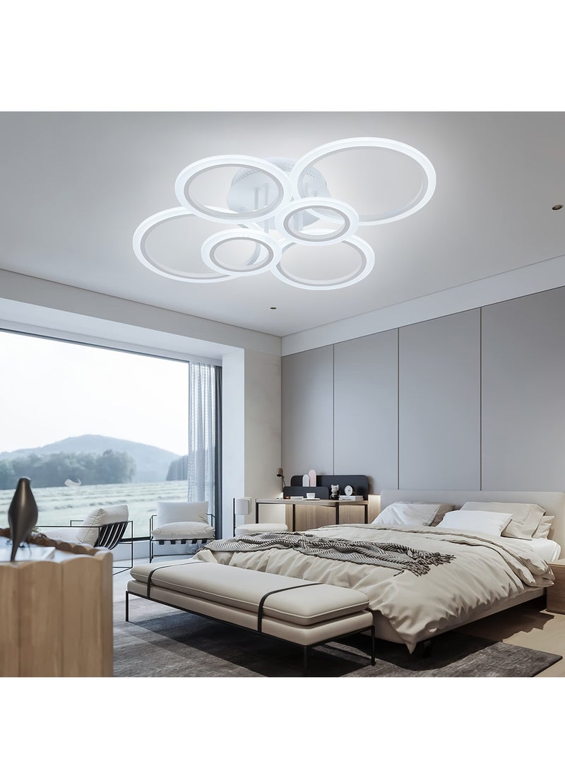 XiuWoo 6-Ring LED Flush Mount Ceiling Light, 31 inch Dimmable 75W, Remote Controlled 3000K-6500K, Modern Metal Finish, Perfect for Living Room, Kitchen, Bedroom, Office, Bedroom Lighting Modern Ceiling Light Adjustable Brightness - Image 5