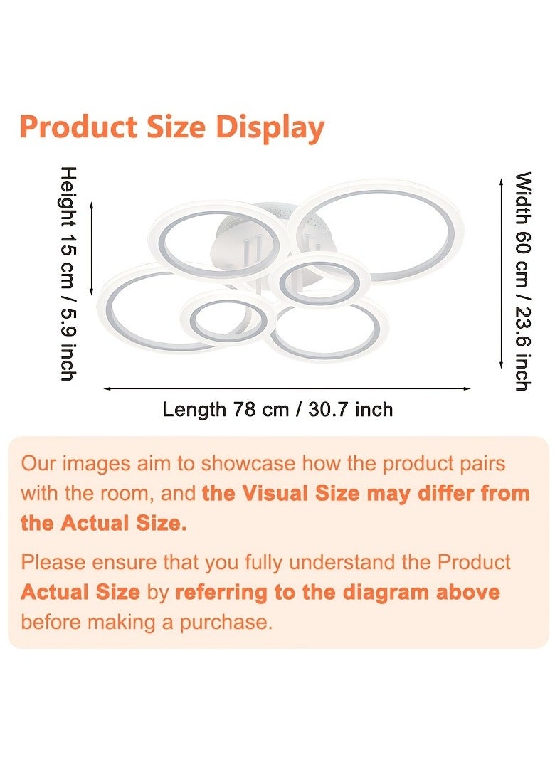 XiuWoo 6-Ring LED Flush Mount Ceiling Light, 31 inch Dimmable 75W, Remote Controlled 3000K-6500K, Modern Metal Finish, Perfect for Living Room, Kitchen, Bedroom, Office, Bedroom Lighting Modern Ceiling Light Adjustable Brightness - Image 4