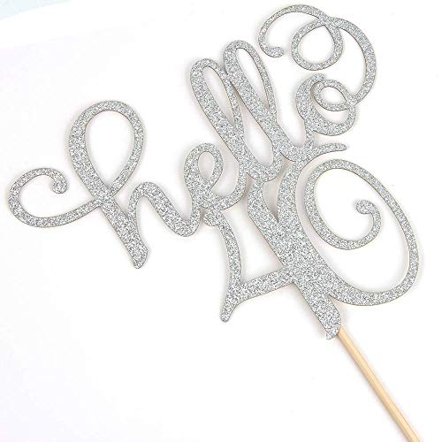 Festiko®Sliver Glitter Hello 40 Cake Topper - Cheer to 40th Years - 40 and Fabulous Cake Topper - 40th Birthday/Wedding Anniversary Party Sign Decorations - Image 2