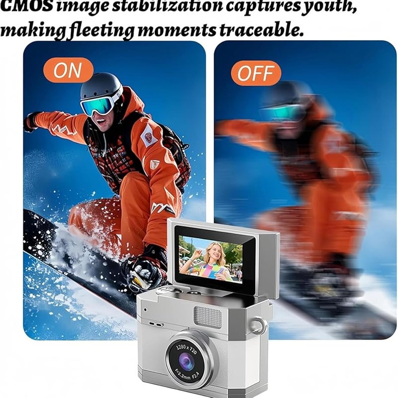 Yellow Mini Camera 32G Flip Screen Retro CCD HD Portable Travel Vlog Keychain Camera - Image 4