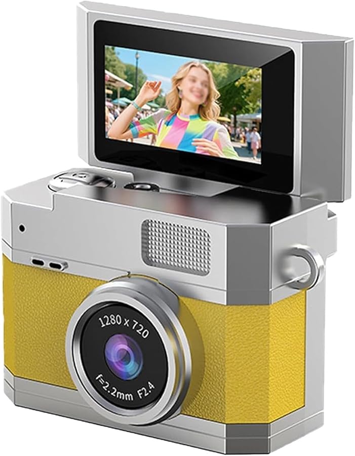 Yellow Mini Camera 32G Flip Screen Retro CCD HD Portable Travel Vlog Keychain Camera - Image 1