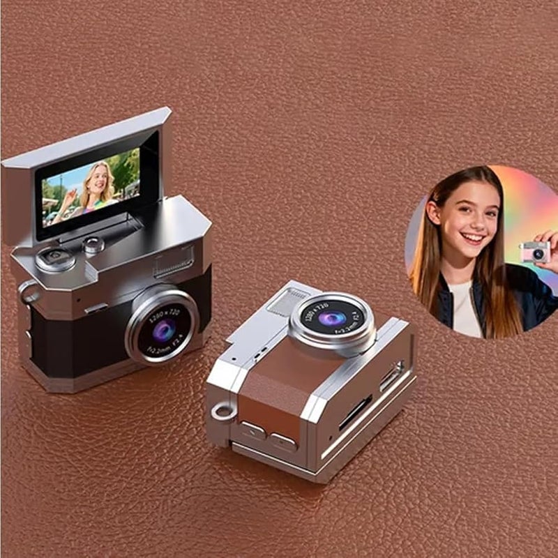 Yellow Mini Camera 32G Flip Screen Retro CCD HD Portable Travel Vlog Keychain Camera - Image 3