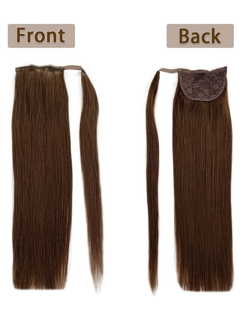 Estelle Human Hair Ponytail Extension Ponytail Long Straight Ponytail Extension for Black Women 22 Inch 80g Ponytail Hairpieces Wrap Around Double Weft Human Hair Ponytails Color No 4 - Image 4