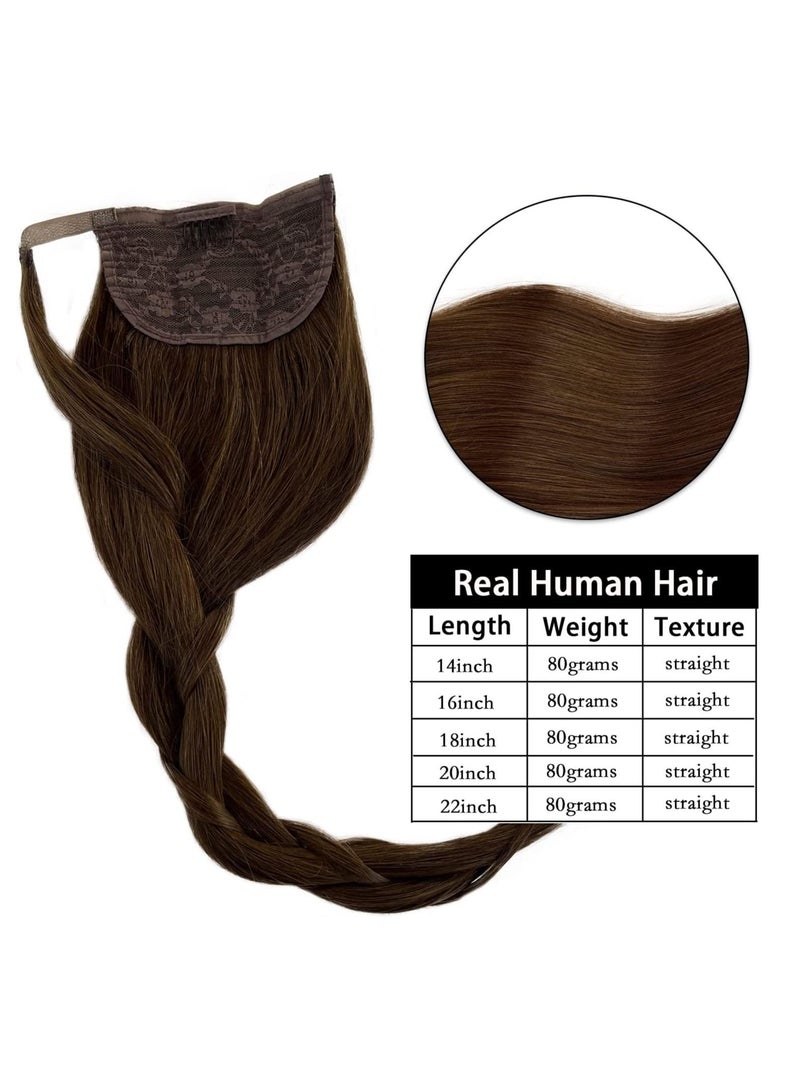Estelle Human Hair Ponytail Extension Ponytail Long Straight Ponytail Extension for Black Women 22 Inch 80g Ponytail Hairpieces Wrap Around Double Weft Human Hair Ponytails Color No 4 - Image 2