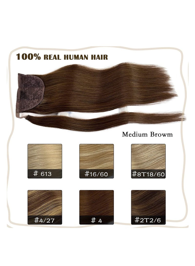 Estelle Human Hair Ponytail Extension Ponytail Long Straight Ponytail Extension for Black Women 22 Inch 80g Ponytail Hairpieces Wrap Around Double Weft Human Hair Ponytails Color No 4 - Image 5