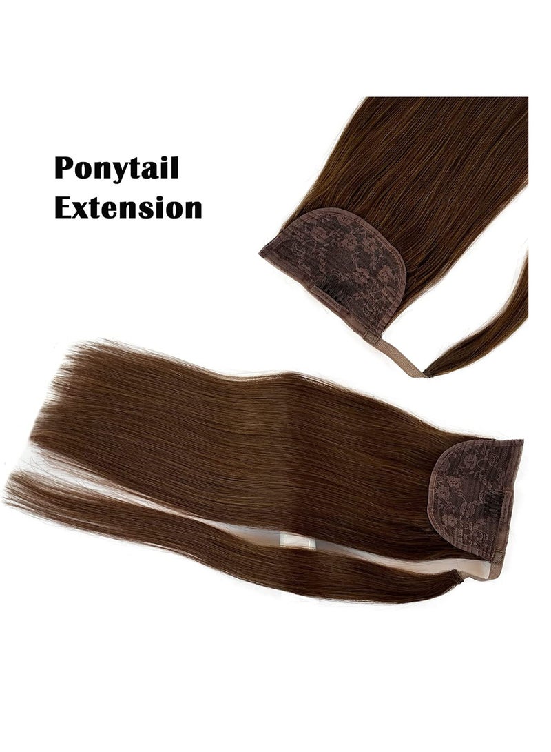 Estelle Human Hair Ponytail Extension Ponytail Long Straight Ponytail Extension for Black Women 22 Inch 80g Ponytail Hairpieces Wrap Around Double Weft Human Hair Ponytails Color No 4 - Image 3