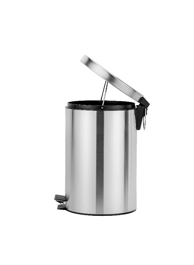 Royalford 12 liter Stainless Steel Pedal Dustbin- RF12091/ Step On Pedals, Iron Handle, Plastic Base, for Waste Disposal, with Removable Inner Bucket/ Trash Can for Home, Office, Bathroom, School, Restaurant/ Slow Closing Lid and Hands Free Opening/ Silver - Image 2