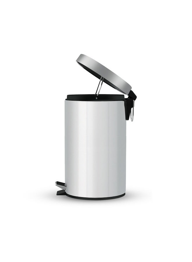 Royalford 12 liter Stainless Steel Pedal Dustbin- RF12091/ Step On Pedals, Iron Handle, Plastic Base, for Waste Disposal, with Removable Inner Bucket/ Trash Can for Home, Office, Bathroom, School, Restaurant/ Slow Closing Lid and Hands Free Opening/ Silver - Image 1