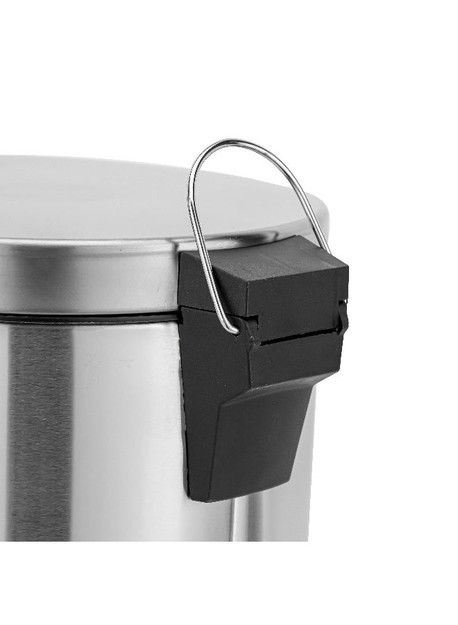 Royalford 12 liter Stainless Steel Pedal Dustbin- RF12091/ Step On Pedals, Iron Handle, Plastic Base, for Waste Disposal, with Removable Inner Bucket/ Trash Can for Home, Office, Bathroom, School, Restaurant/ Slow Closing Lid and Hands Free Opening/ Silver - Image 3