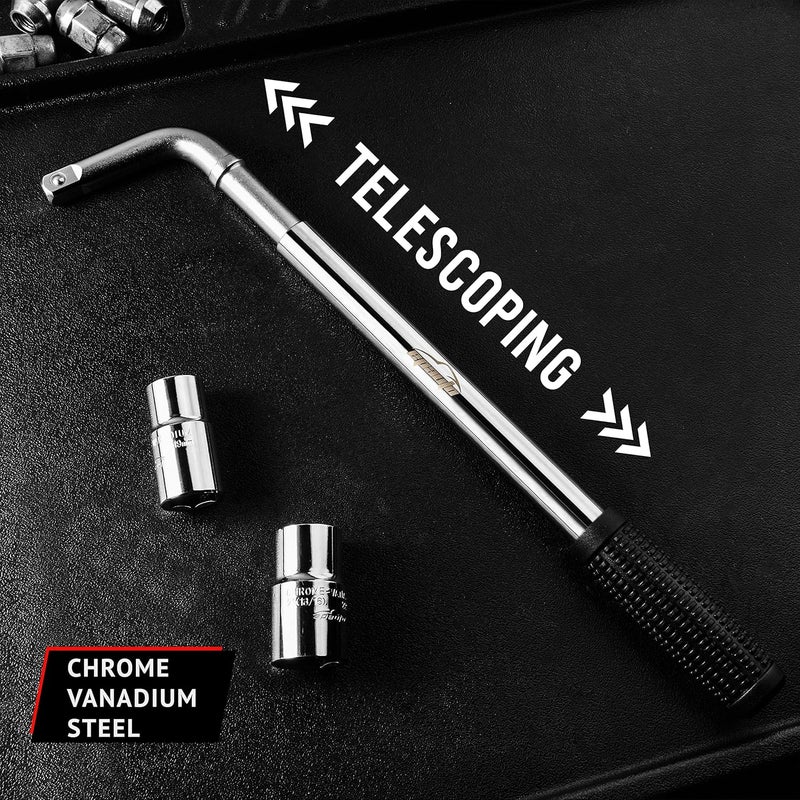 EPAuto Telescoping Lug Wrench, Wheel Wrench with CR-V Sockets (17/19, 21/22mm) - Image 3