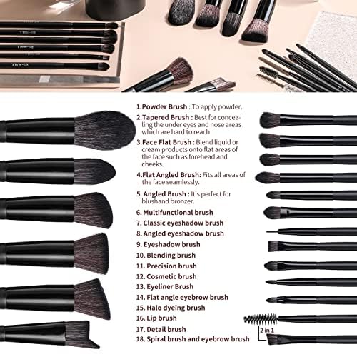 BS Mall BS-MALL Makeup Brush Set 18 Pcs Premium Synthetic Foundation Powder Concealers Eye shadows Blush Makeup Brushes with black case (C-Black） - Image 2