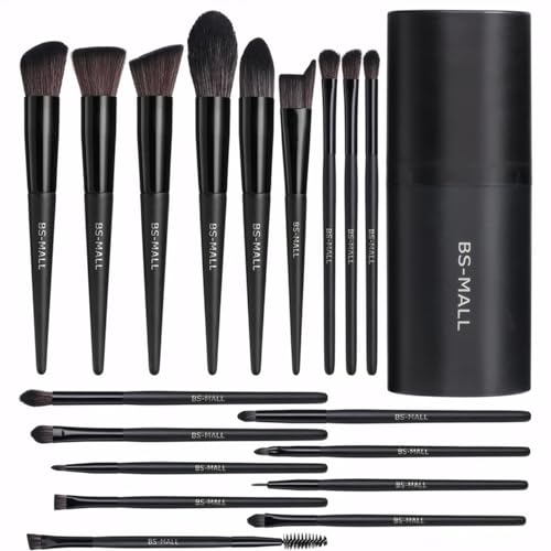 BS Mall BS-MALL Makeup Brush Set 18 Pcs Premium Synthetic Foundation Powder Concealers Eye shadows Blush Makeup Brushes with black case (C-Black） - Image 1