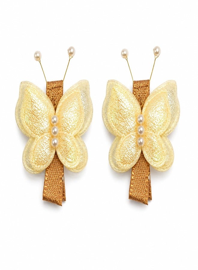Vrindavanstore.in Butterfly Hair Clips for Kids & Women | Pearl Butterfly Hair Pin | Cute Hair Accessories for Baby Girls | Stylish Butterfly Hair Barrettes for Toddlers | Hair Clip Pack of 2 | Golden Cream - Image 1