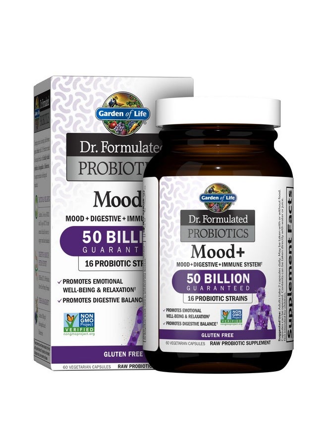 Garden of Life - Garden of Life Dr. Formulated Probiotics Mood+ Acidophilus Probiotic Supplement - Promotes Relaxation and Digestive Balance - Ashwagandha for Stress Management - 60 Vegeterian Capsules - Image 1