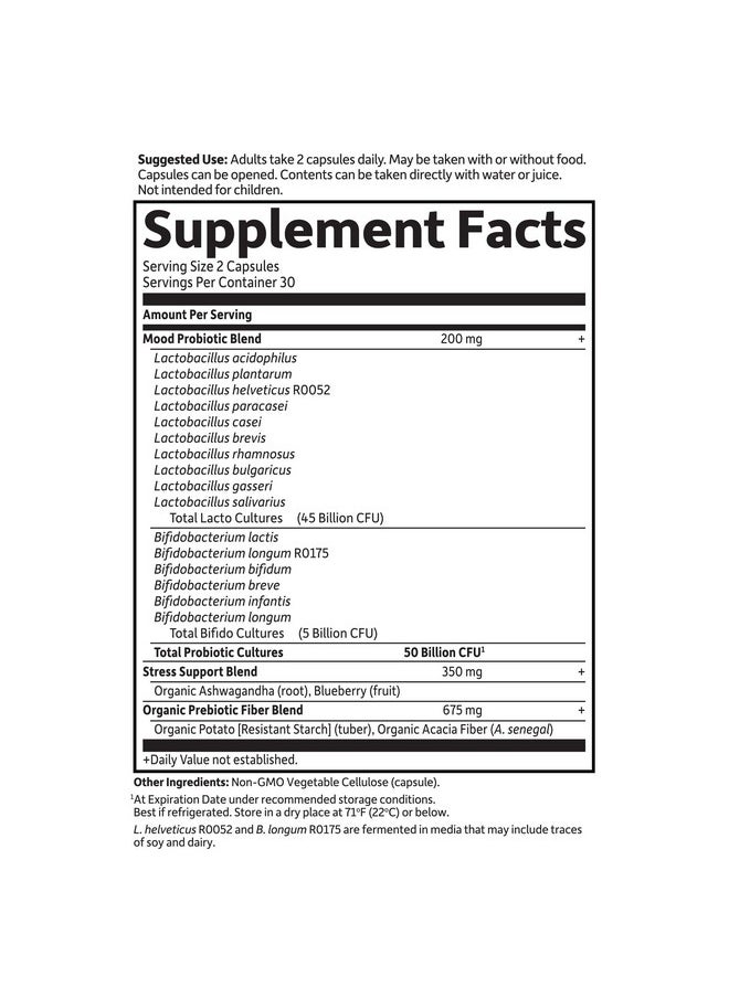 Garden of Life - Garden of Life Dr. Formulated Probiotics Mood+ Acidophilus Probiotic Supplement - Promotes Relaxation and Digestive Balance - Ashwagandha for Stress Management - 60 Vegeterian Capsules - Image 1