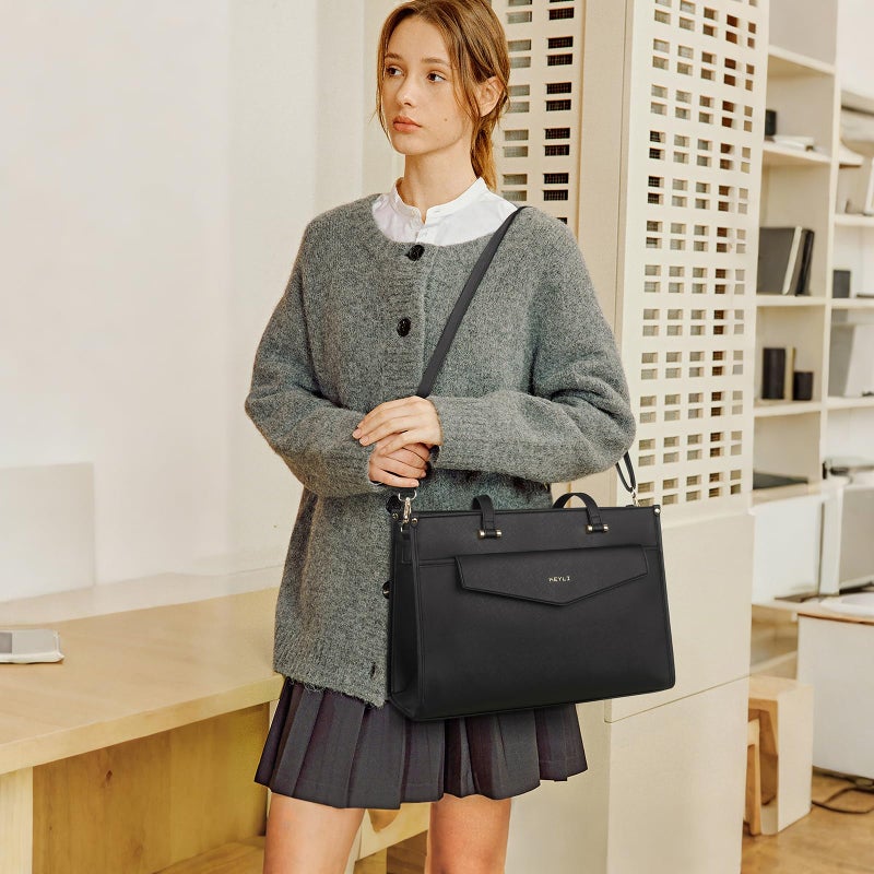 Keyli 3pc Sets Laptop Bag for Women, 15.6 Inch Lightweight Work Tote Bags Waterproof Leather Professional Computer Briefcase Shoulder Handbag Black Crossbody Purses for Business, Office, Travel - Image 3