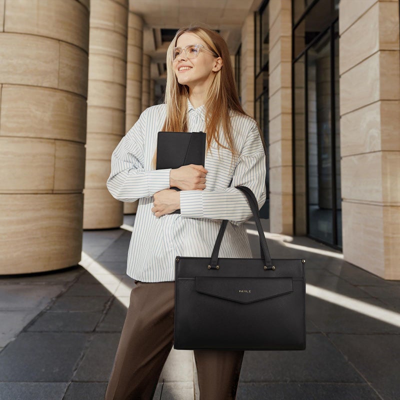 Keyli 3pc Sets Laptop Bag for Women, 15.6 Inch Lightweight Work Tote Bags Waterproof Leather Professional Computer Briefcase Shoulder Handbag Black Crossbody Purses for Business, Office, Travel - Image 2