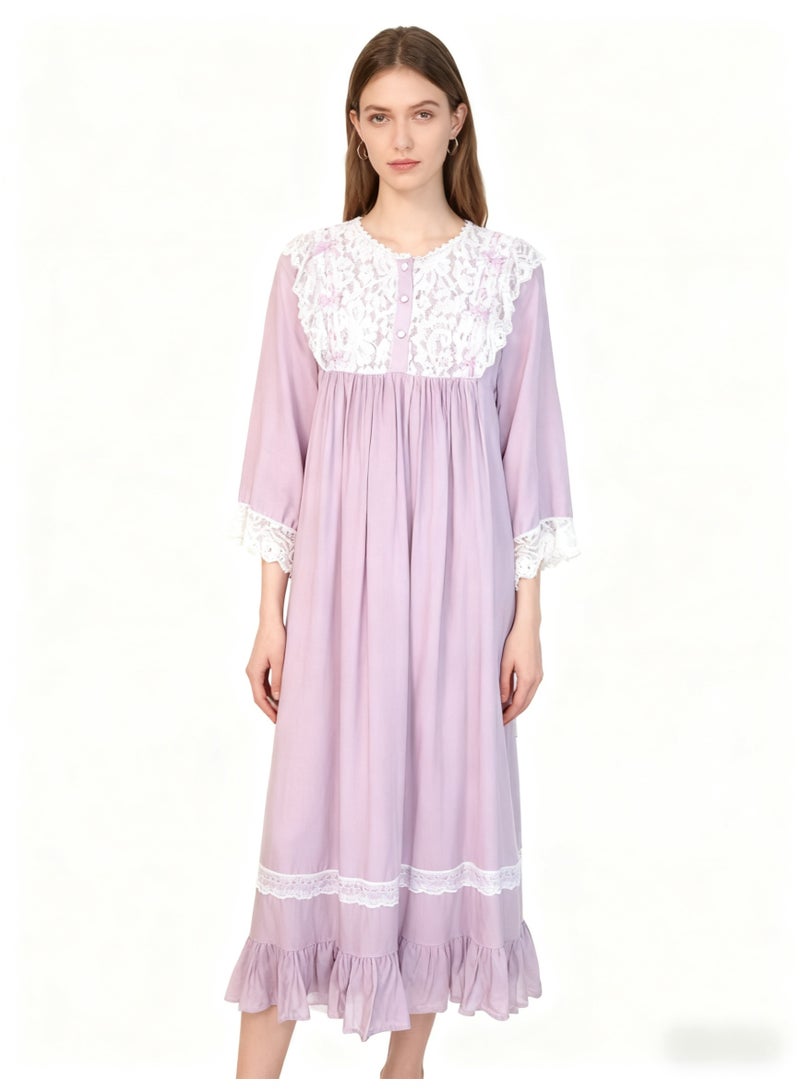 Orchid Women Lace Long-Sleeved Sleepshirt-Princess Style Home Wear - Image 1