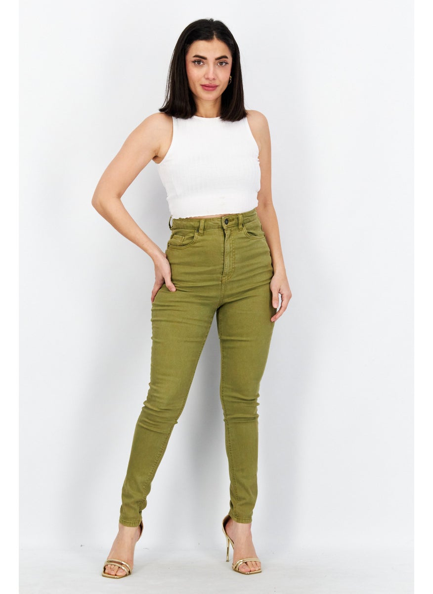 EDC - Women Skinny Fit  Stretchable Denim Jeans, Olive - Image 1