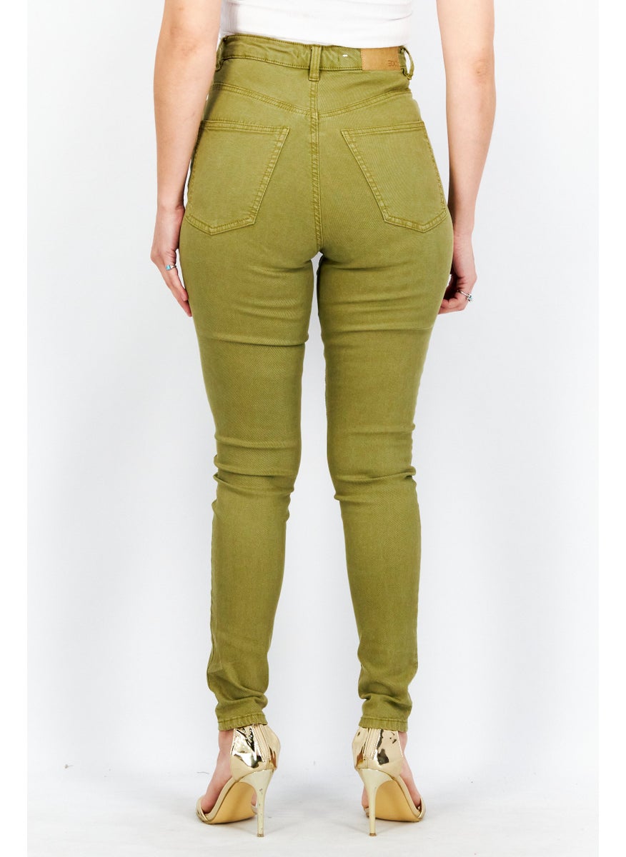 EDC - Women Skinny Fit  Stretchable Denim Jeans, Olive - Image 1