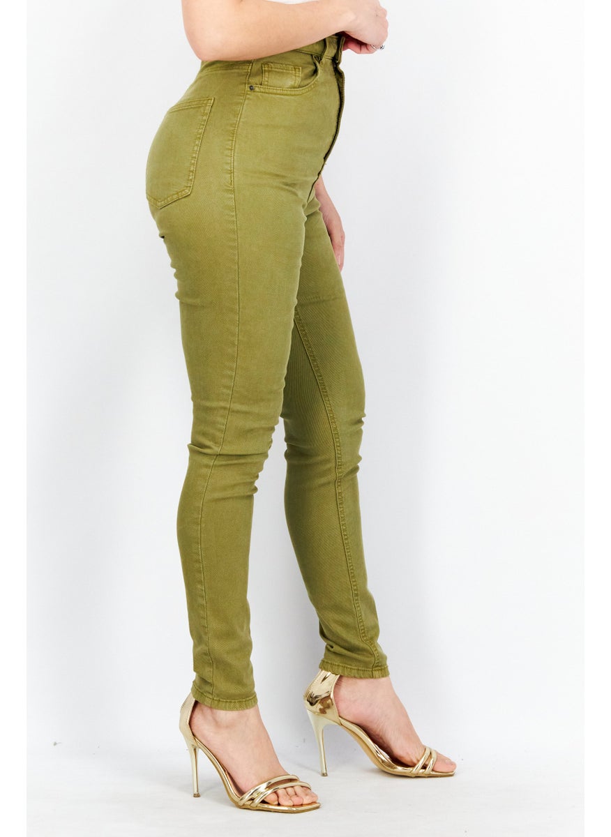 EDC - Women Skinny Fit  Stretchable Denim Jeans, Olive - Image 1