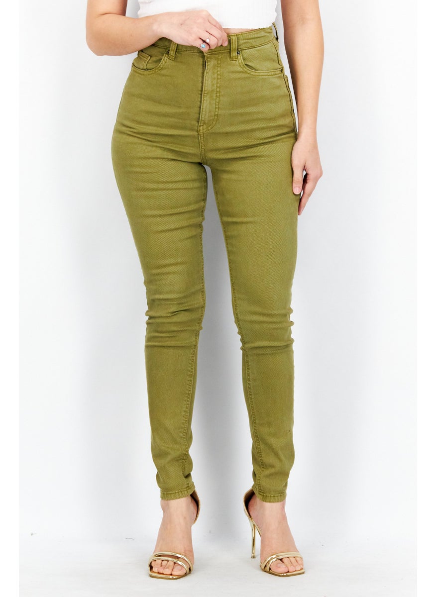 EDC - Women Skinny Fit  Stretchable Denim Jeans, Olive - Image 1